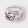 2 Piece Round Stone Studded Cubic Zirconia With Sterling Silver Ladies Wedding Ring & Band