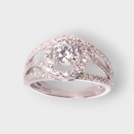 Cubic Zirconia Studded Sterling Silver 925 Ladies Wedding Ring