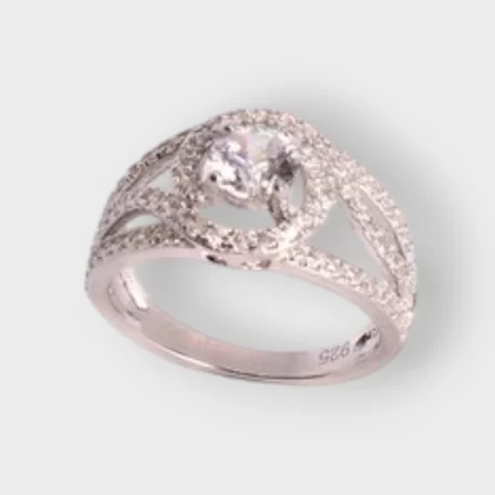 Cubic Zirconia Studded Sterling Silver 925 Ladies Wedding Ring