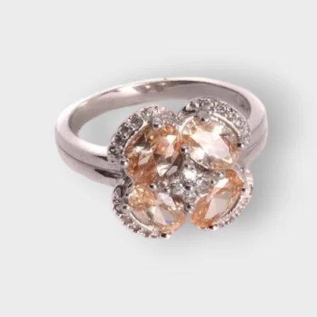 Orange Cubic Zirconia with Sterling Silver 925 Ladies Anniversary Ring