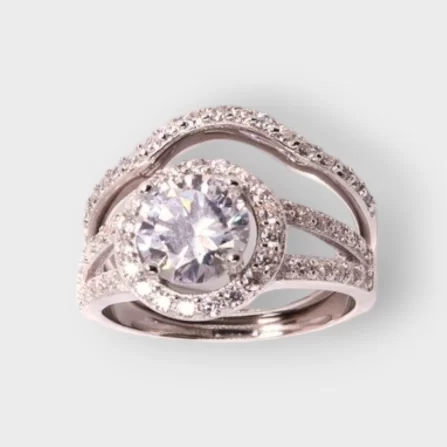 2 Piece Round Cubic Zirconia With Sterling Silver 925 Ladies Wedding Ring & Band