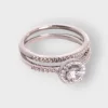 2 Piece Small Round Cubic Zirconia Studded Ladies Engagement Ring & Band