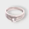2 Piece Studded Cubic Zirconia With Round Stone and Sterling Silver 925 Ladies Engagement Ring & Band