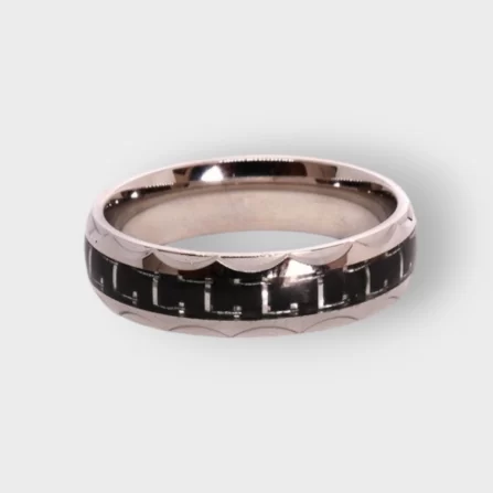 Men's Black Stripe 925 Sterling Silver Engagement Ring