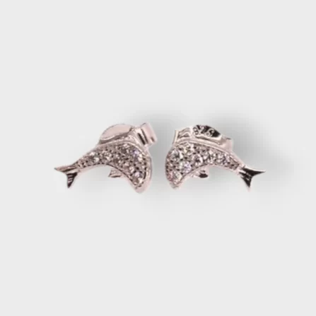 Cubic Zirconia Dolphin Sterling Silver 925 Earring