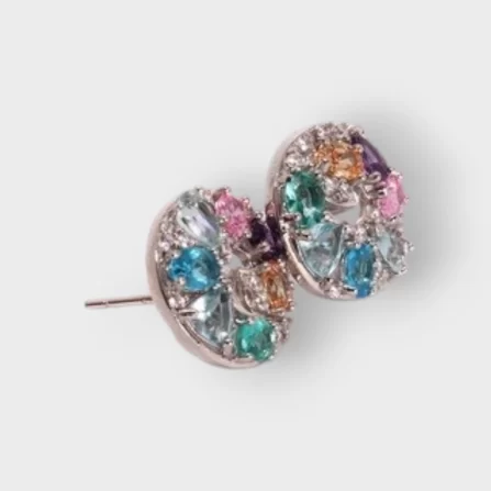 Cubic Zirconia Coloured Stone Sterling Silver 925 Earring