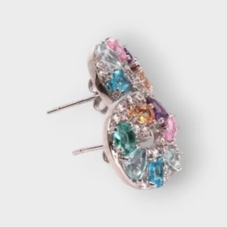 Cubic Zirconia Coloured Stone Sterling Silver 925 Earring